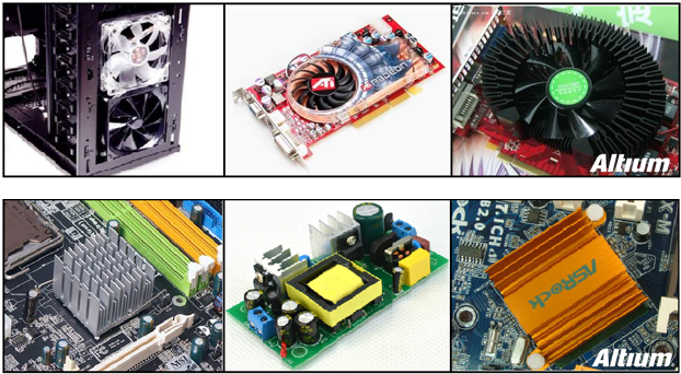 承載大電流的電路中功耗損失所產(chǎn)生的熱量應梳離發(fā)熱器件以對抗溫升。大家都可能熟悉電腦處理器上使用的風扇和散熱片。